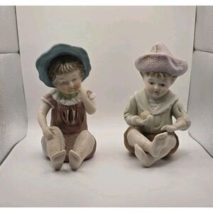 Piano Babies Set Boy N Girl Bisque Figurines 6 Inches Vintage